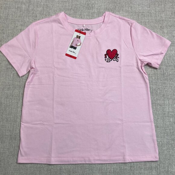 Keith Haring Womens Embroidered Heart T-Shirt in Pink Size M - Picture 1 of 8